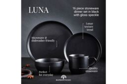 Barbary & Oak Luna 16pce Dinnerware Set, Stoneware, Black BO867005BLK - thumbnail 2
