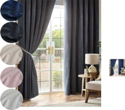 Luxury Living Chenille Blackout Pencil Pleat Top Curtains in Charcoal - Size: 117 cm width x 229 cm drop - thumbnail 3