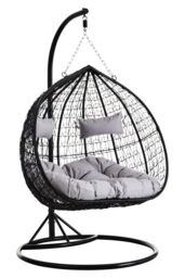 Orsina Double Black Hanging Chair with Round Base, Spacious Seating Hanging Chair, Easy to Clean Swing Chair - thumbnail 1