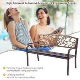 Gymax Patio Garden Bench Weatherproof Cast Iron Steel Porch Loveseat in Light Bronze - thumbnail 4