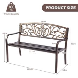 Gymax Patio Garden Bench Weatherproof Cast Iron Steel Porch Loveseat in Light Bronze - thumbnail 2