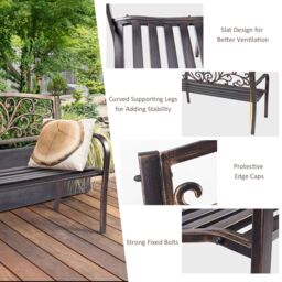 Gymax Patio Garden Bench Weatherproof Cast Iron Steel Porch Loveseat in Light Bronze - thumbnail 8