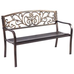 Gymax Patio Garden Bench Weatherproof Cast Iron Steel Porch Loveseat in Light Bronze - thumbnail 1