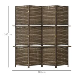 HOMCOM 4 Panel Folding Wall Divider Room with Shelves Privacy Screen Panels in Brown - thumbnail 3