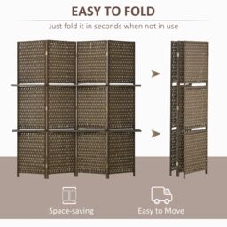 HOMCOM 4 Panel Folding Wall Divider Room with Shelves Privacy Screen Panels in Brown - thumbnail 4