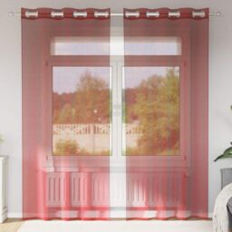Berkfield Home Voile Curtains with Grommets 2 pcs Wine Red - thumbnail 1
