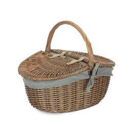 Red Hamper Wicker Antique Wash Finish Lined Oval Picnic Basket in Grey