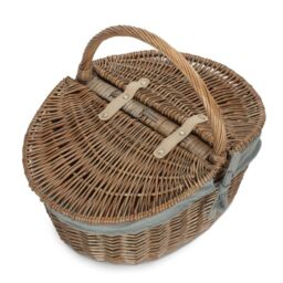 Red Hamper Wicker Antique Wash Finish Lined Oval Picnic Basket in Grey - thumbnail 2