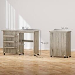 HOMCOM Folding Sewing Table Rolling Craft Table with Drop Leaf Wheels Grey - thumbnail 3