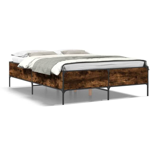 Berkfield Home Bed Frame without Mattress Smoked Oak 140x190 cm in Brown - image 1