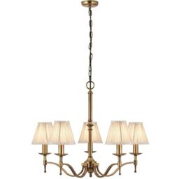 Loops Avery Ceiling Pendant Chandelier Light 5 Lamp Antique Brass & Beige Pleat Shade in Metallics - thumbnail 3