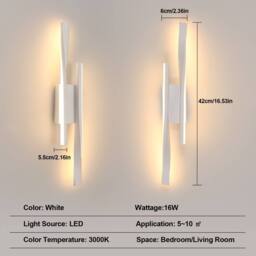 Pheashine Stylish LED Wall Lamp White 42x6x5.5CM Warm Light 16W - Size: 42x6x5.5 cm - thumbnail 3