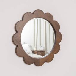Melody Maison Dark Wood Scalloped Edge Bevelled Wall Mirror - 70cm in Brown - thumbnail 1