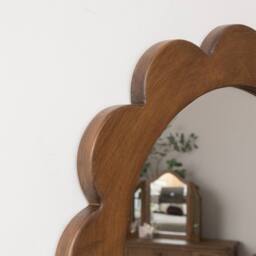 Melody Maison Dark Wood Scalloped Edge Bevelled Wall Mirror - 70cm in Brown - thumbnail 5
