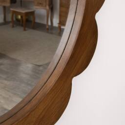 Melody Maison Dark Wood Scalloped Edge Bevelled Wall Mirror - 70cm in Brown - thumbnail 6