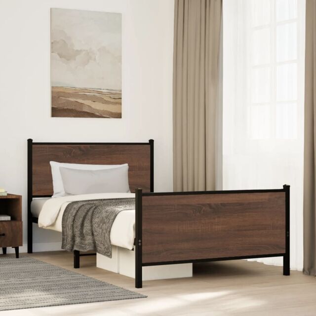 Berkfield Home Metal Bed Frame without Mattress Brown Oak 100x200 cm - image 1
