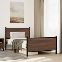 Berkfield Home Metal Bed Frame without Mattress Brown Oak 100x200 cm - thumbnail 1