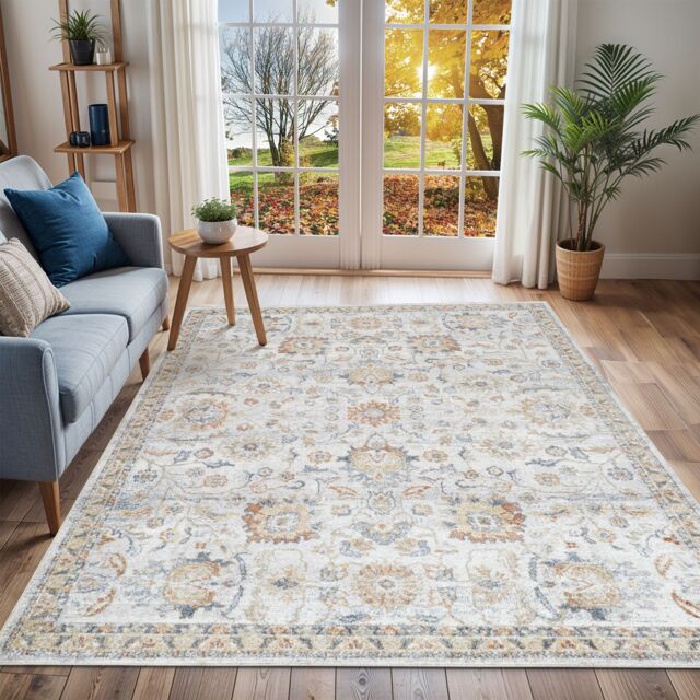 Livabliss Lilian-Washable Yellow Grey Vintage Traditional Boho Living Dining Rug - Size: 140 cm x 200 cm - image 1