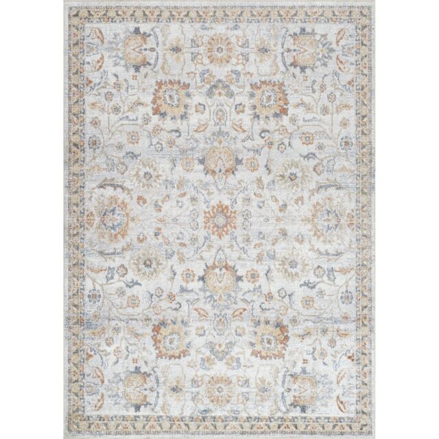 Round Machine Washable Oriental Boho Grey/Oatmeal ESTHER Area Rug by ...
