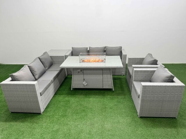 Fimous 8 Seat Rattan Lounge Sofa Set Outdoor Garden Furniture Set in Light Grey - image 1