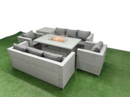 Fimous 8 Seat Rattan Lounge Sofa Set Outdoor Garden Furniture Set in Light Grey - thumbnail 2