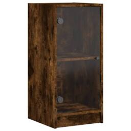 Berkfield Home Side Cabinet with Glass Doors Smoked Oak 35x37x75.5 cm in Brown - thumbnail 3