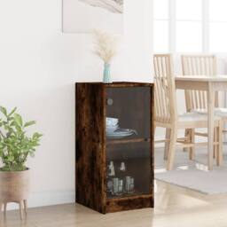 Berkfield Home Side Cabinet with Glass Doors Smoked Oak 35x37x75.5 cm in Brown