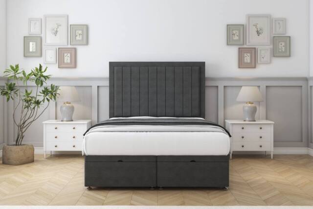 "Sloomy Pemberton Dumfries Ottoman Bed Base-26"" Strutted Headboard in Dark Grey - Size: Single" - image 1