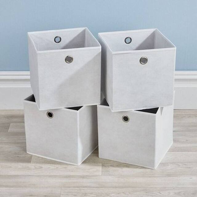 NESTLUNE Foldable Canvas Storage Folding Box Fabric Cube Cloth Bag 4 in White - image 1