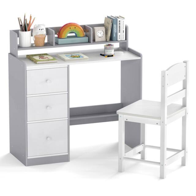 Costway Kids Study Desk & Chair Set Wooden Writing Desk w/Hutch &Storage Shelf - image 1