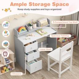 Costway Kids Study Desk & Chair Set Wooden Writing Desk w/Hutch &Storage Shelf - thumbnail 3