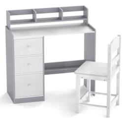 Costway Kids Study Desk & Chair Set Wooden Writing Desk w/Hutch &Storage Shelf - thumbnail 2