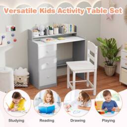 Costway Kids Study Desk & Chair Set Wooden Writing Desk w/Hutch &Storage Shelf - thumbnail 9