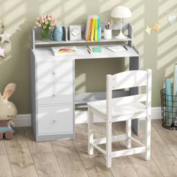 Costway Kids Study Desk & Chair Set Wooden Writing Desk w/Hutch &Storage Shelf - thumbnail 8