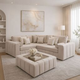 HOB Furniture L Shaped Oyster Oxford Corner Sofa 2 Arms - Sofa Only - 7ftx7ft in Off-White - thumbnail 2