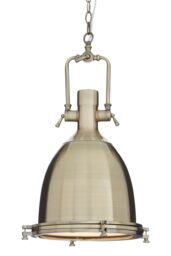 Orsina Large Antique Brass Pendant Light, Industrial Dome Shade with Chain Mount, Ceiling Light with Diffuser in Gold - thumbnail 2