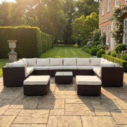 Artemis Home Oliena 12 Seat Modular Rattan Large U-Shape Garden Furniture in Brown