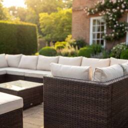 Artemis Home Oliena 12 Seat Modular Rattan Large U-Shape Garden Furniture in Brown - thumbnail 7