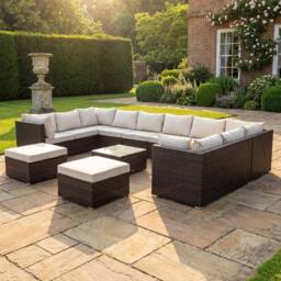 Artemis Home Oliena 12 Seat Modular Rattan Large U-Shape Garden Furniture in Brown - thumbnail 3