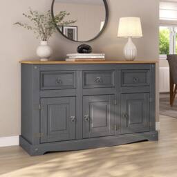 Hinsinc Charcoal Rustic 3 Door 3 Drawer Pine Sideboard in Grey - Size: 0.6m2 - thumbnail 5