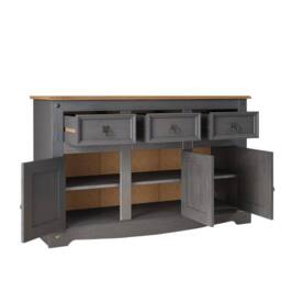 Hinsinc Charcoal Rustic 3 Door 3 Drawer Pine Sideboard in Grey - Size: 0.6m2 - thumbnail 3