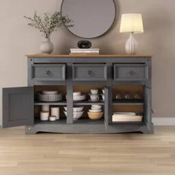 Hinsinc Charcoal Rustic 3 Door 3 Drawer Pine Sideboard in Grey - Size: 0.6m2 - thumbnail 6