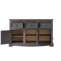 Hinsinc Charcoal Rustic 3 Door 3 Drawer Pine Sideboard in Grey - Size: 0.6m2 - thumbnail 4