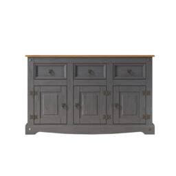 Hinsinc Charcoal Rustic 3 Door 3 Drawer Pine Sideboard in Grey - Size: 0.6m2