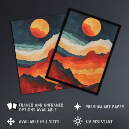 "Artery8 Sunset Over Mountain Canyon Artwork Landscape Framed Art Print in Orange - Size: W12"" x H16""" - thumbnail 2