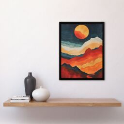 "Artery8 Sunset Over Mountain Canyon Artwork Landscape Framed Art Print in Orange - Size: W12"" x H16""" - thumbnail 4