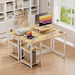FORGEVIO Office Desk with Monitor Stand, 100cm Computer 100 x 50 cm in Natural - thumbnail 5