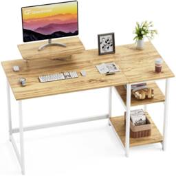 FORGEVIO Office Desk with Monitor Stand, 100cm Computer 100 x 50 cm in Natural - thumbnail 1