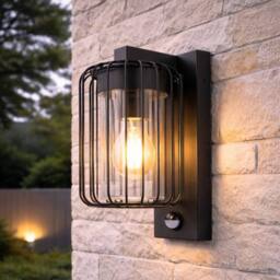 CGC Lighting Alvin PIR Motion Sensor Black Outdoor Cage Wall Light - thumbnail 2