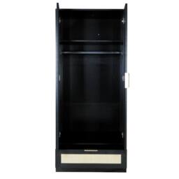 FURNITURE ONE 2-Door Rattan Wardrobe Closet with Drawer in Black - Size: 1 Pack - thumbnail 2
